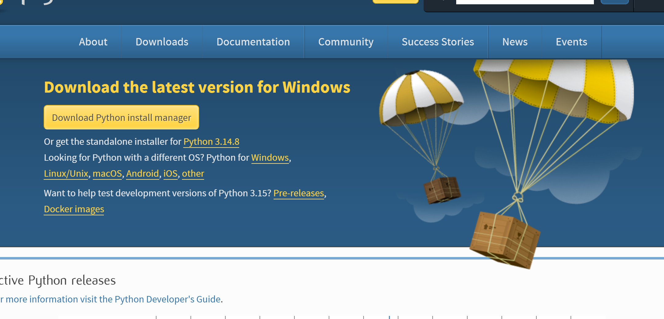 Official Python.org Download Page Screenshot